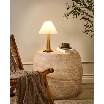 Lampička Stolní lampa přírodní kaučukové dřevo bílé látkové stínidlo ložnice obývací pokoj industriální styl Beliani