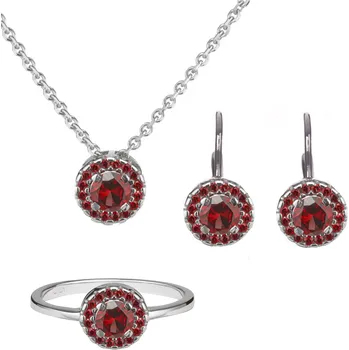 Souprava šperků Stříbrný set šperků 1444 s českým granátem, rhodiovaný - kruh Velikost: 55, Zapínání: puzeta