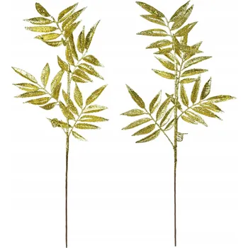 Vánoční dekorace Větev třpytivá zlatá 75 cm, set 2 ks