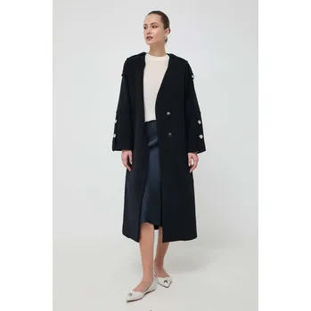 Dámský kabát Vlněný kabát Beatrice B tmavomodrá barva, přechodný, oversize 23FA2517VELOUR 59X, vel. 36