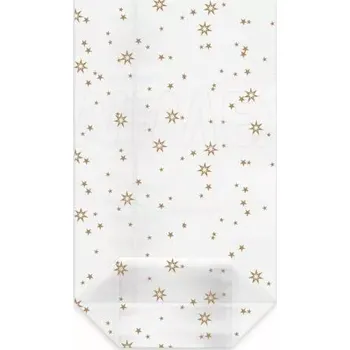 Jednorázové nádobí Sáček čirý (OPP) s křížovým dnem Hvězdy zlaté 11,5 x 19 + 4,5 cm [100 ks] (93111) (Celofánový sáček čirý (OPP) s křížovým dnem Hvězdy zlaté 11,5 x 19 + 4,5 cm [100 ks] (93111) )