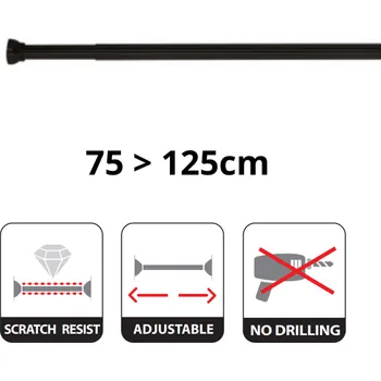 Tyč na sprchový závěs Spirella tyč na sprchový závěs KRETA, bez vrtání, matně černá, hliník, 75 - 125 cm