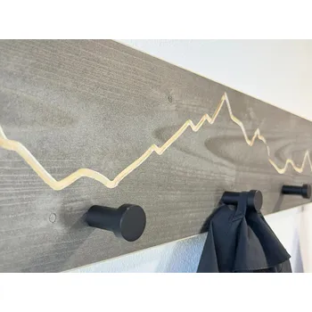 Věšák Dřevěný nástěnný věšák s motivem hor velikost: 70 cm - 6 háčků