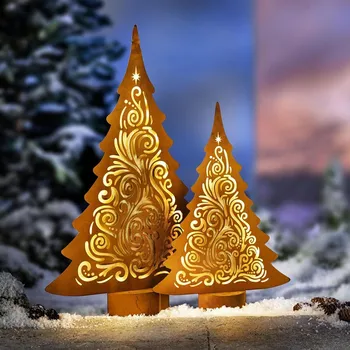 Vánoční dekorace LED kovová dekorace Jedle Ornament, sada 2 ks zlatá