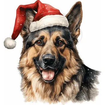 Textilní nažehlovací páska Dante Nažehlovačka Vlčák s vánoční čepicí - 5 x 6 cm