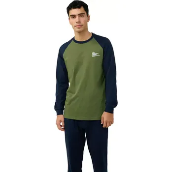 Pánské pyžamo Pánské bavlněné pyžamo s manžetami a kontrastními rukávy Vamp 23654 green dill velikost XXL