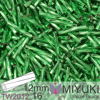 Korálek Korálky Miyuki Twisted Bugle 12mm. Barva TW2012-16 Green Transparent Silverlined. Balení 10g.
