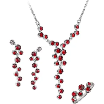 Souprava šperků Stříbrný set šperků 1364 s českým granátem, rhodiovaný Velikost: 56, Zapínání: klapka