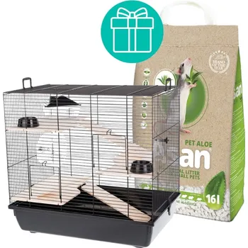 Klec Tommi REX 3, 58x38x55 cm, černá + podestýlka Asan Pet Aloe 16 l