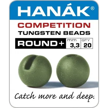 Tungstenové kuličky Hanák Competition ROUND+ Olivová matná 3,3 mm, 20 ks