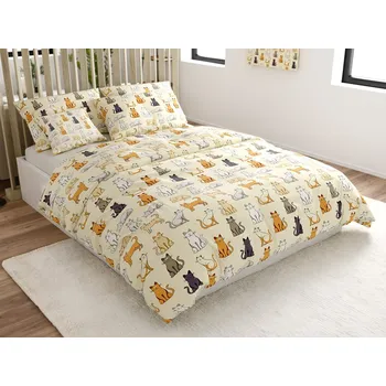 Povlečení Povlečení z mikrovlákna COLORED CATS krémové Rozměr povlečení: 70 x 90 cm | 140 x 200 cm