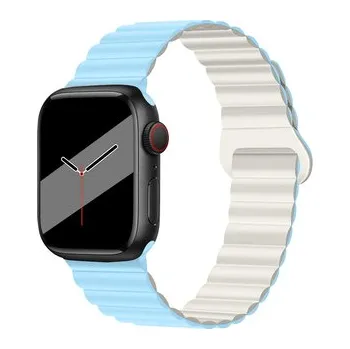 Chytré hodinky Silikonový magnetický řemínek pro Apple Watch 42/44/45/46/49mm,Modro-Bílá