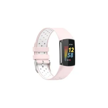 Chytré hodinky Perforovaný řemínek pro Fitbit Charge 5,Růžovo-Bílý