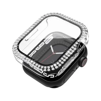 Chytré hodinky Ochranné dvojité kamínkové pouzdro se sklíčkem pro Apple Watch 45mm,Průhledný