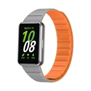 Chytré hodinky Silikonový magnetický řemínek pro Samsung Galaxy Fit 3,Šedo-oranžový