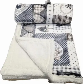 deka NOVINKA 2025 ! DEKA MIKROFLANEL S BERÁNKEM 150x200cm - PATSCHWORK ŠEDÉ SRDÍČKA