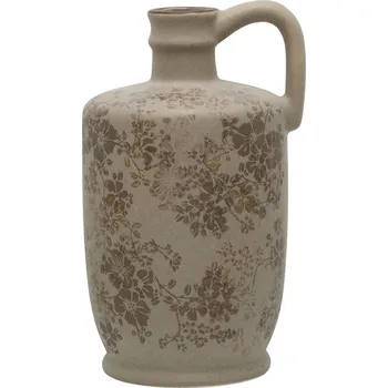 Váza Béžová antik keramická váza s ouškem a květy Melun - Ø 13*25 cm