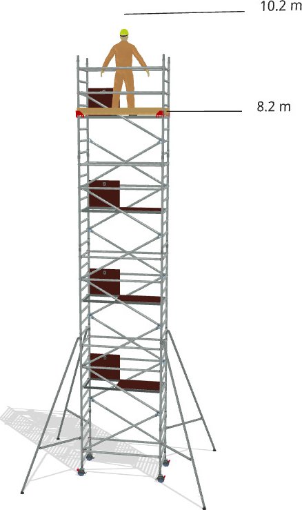 Hliníkové lešení Klimatek - výška 10,2 m - 1,8 m x 0,85 m (d/š)