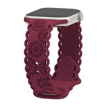 Chytré hodinky Perforované slunečnice řemínek pro Apple Watch 38/40/41/42(S10)mm,Vínová