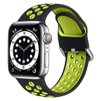 Chytré hodinky Dvoubarevný perforovaný řemínek s přezkou pro Apple Watch 38/40/41/42(S10)mm,Černo-žlutý