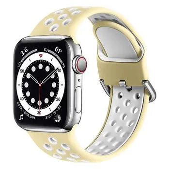 Chytré hodinky Dvoubarevný perforovaný řemínek s přezkou pro Apple Watch 38/40/41/42(S10)mm,Žluto-Bílý