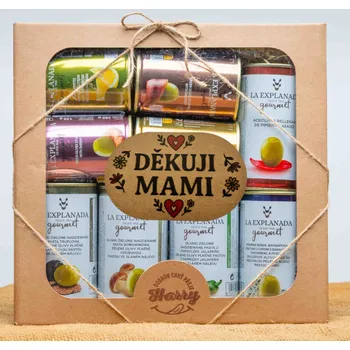 Dárková krabička VELKÁ DÁRKOVÁ SADA 9 druhů oliv s pastou LA EXPLAMADA děkuji mami (VELKÁ DÁRKOVÁ SADA 9 druhů oliv s pastou LA EXPLAMADA děkuji mami)