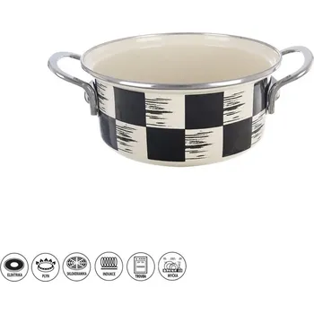 Hrnec Kastrol smalt ŠACHOVNICE smetanová/černá průměr 18 cm