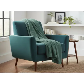 Přehoz na lůžko Přehoz na křeslo - bavlna s akrylem AMBRA tmavě tyrkysová 70x160 cm Mybesthome