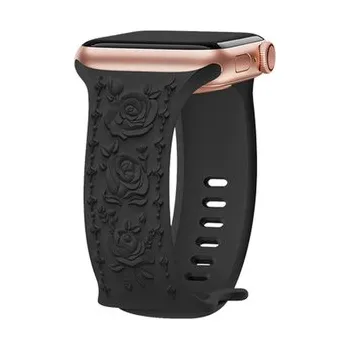 Chytré hodinky Řemínek gravírované růže pro Apple Watch 42/44/45/46/49mm,Černá