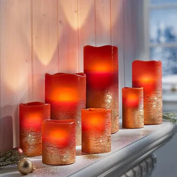 Svíčka LED Voskové svíčky Glamour, sada 7 ks červená