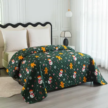 Přehoz na lůžko Přehoz na postel SNĚHULÁK A PERNÍČEK, zelený Rozměr: 220 x 240 cm