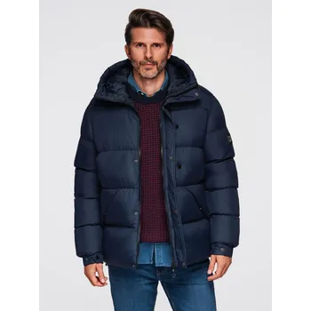 Pánská casual bunda Ombre Men's quilted jacket with high zipped hood - navy blue Ombre modrá 3441299