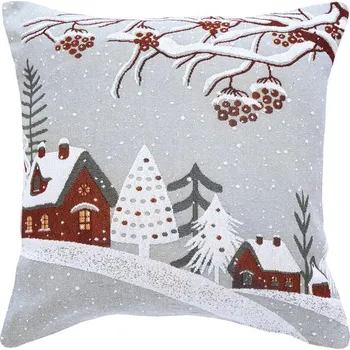 Bytový textil SCANquilt povlak MOTIV zimní domky bíločervená 45 x 45 cm
