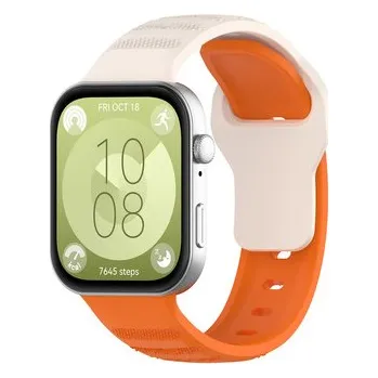 Chytré hodinky Vroubkovaný řemínek pro Huawei Fit 3,Béžovo-oranžový