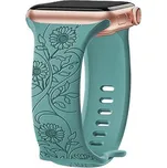 Řemínek gravírované květiny pro Apple Watch 42/44/45/46/49mm,Slunečnice - zelená