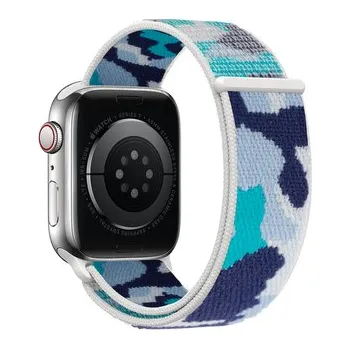 Chytré hodinky Nylonový řemínek kamufláž pro Apple Watch 42/44/45/46/49mm,Modrá Kamufláž