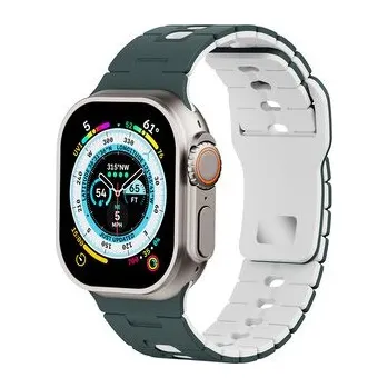 Chytré hodinky Perforovaný dvojbarevný řemínek pro Apple Watch 42/44/45/46/49mm,Tmavězeleno-bílý