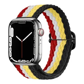 Chytré hodinky Pletený řemínek se sponou pro Apple Watch 42/44/45/46/49mm,Červeno-žluto-černý