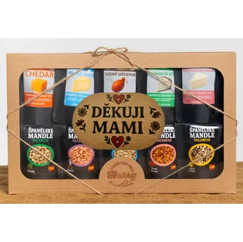 Dárková krabička Křupavý sýr a Španělské mandle Dárková sada 10 druhů děkuji mami (Křupavý sýr a Španělské mandle Dárková sada 10 druhů děkuji mami)