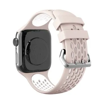 Chytré hodinky Perforovaný řemínek s dvojitým zapínáním pro Apple Watch 42/44/45/46/49mm,Béžovo-bílý