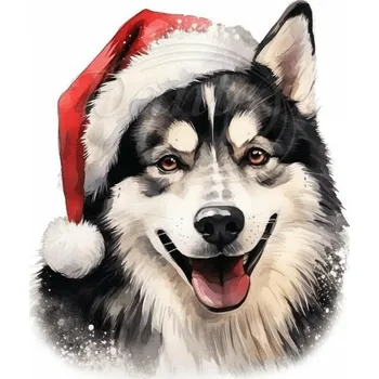 Textilní nažehlovací páska Dante Nažehlovačka Husky s vánoční čepicí - 5 x 6 cm