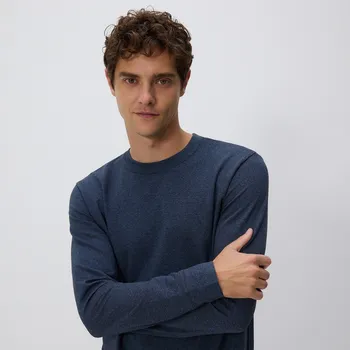 Reserved - Tričko střihu regular s dlouhými rukávy - tmavomodrá - 478EX-59M - 478EX-59M-S