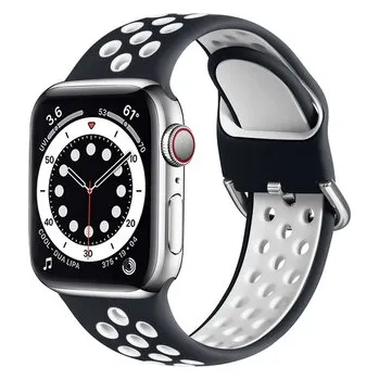 Chytré hodinky Dvoubarevný perforovaný řemínek s přezkou pro Apple Watch 38/40/41/42(S10)mm,Černo-Bílý