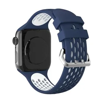 Chytré hodinky Perforovaný řemínek s dvojitým zapínáním pro Apple Watch 38/40/41/42(S10)mm,Tmavěmodro-Bílý
