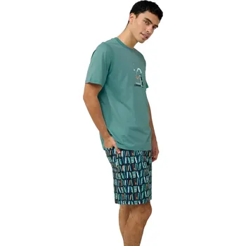 Pánské pyžamo Pánské bavlněné pyžamo s krátkými rukávy a potiskem knih Vamp 23662 teal brittany velikost M