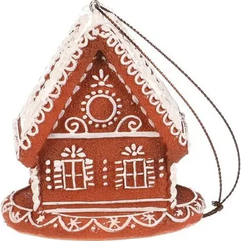 Vánoční dekorace Vánoční dekorace perníkový domek se zasněž. střech., závěsný, polyresin, LED, hnědá