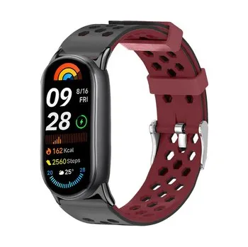 Perforovaný řemínek s přezkou Mi band 8/9/10,Černo-vínová