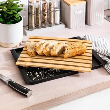 Kuchyňské prkénko Bambusové prkénko s táckem na drobky béžová