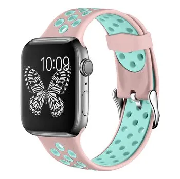 Perforovaný řemínek s přezkou pro Apple Watch 38/40/41/42(S10)mm,Růžovo-tyrkysový