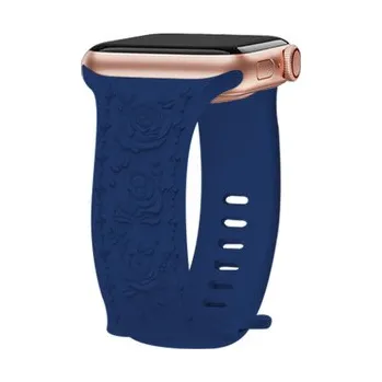 Chytré hodinky Řemínek gravírované růže pro Apple Watch 42/44/45/46/49mm,Tmavě modrá